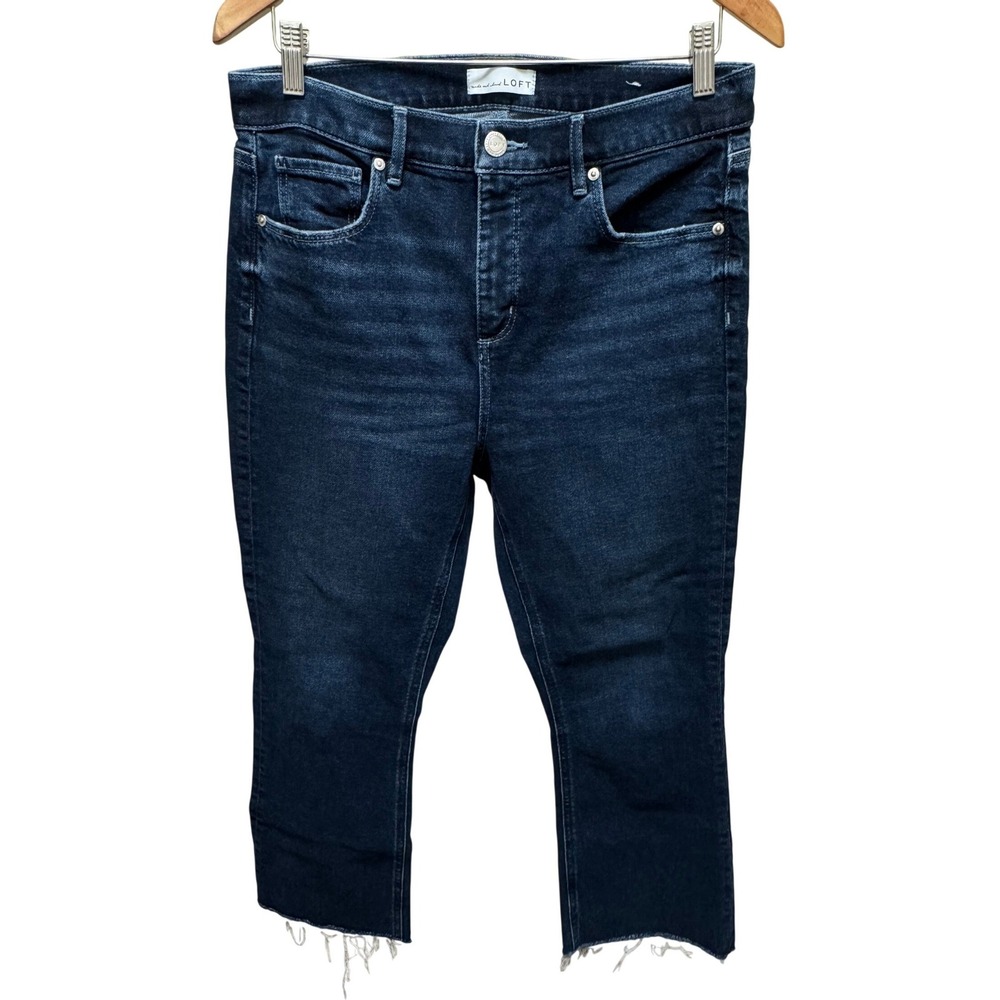 LOFT Jeans Womens 30/10 Blue High Waist Kick Crop Raw Hem Dark Wash Denim